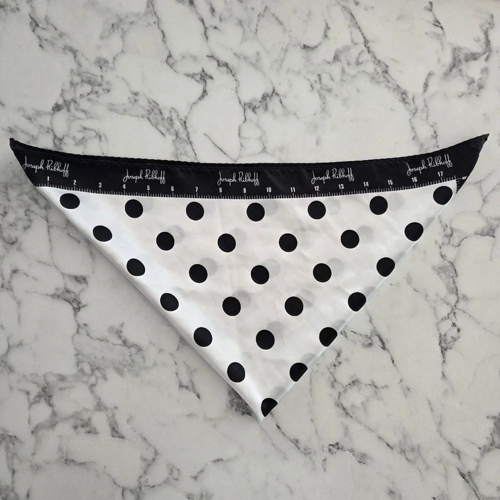 Joseph Ribkoff Satin Polka Dot Bandana Square Scarf Black White Bag Hair Scarf - Picture 7 of 7